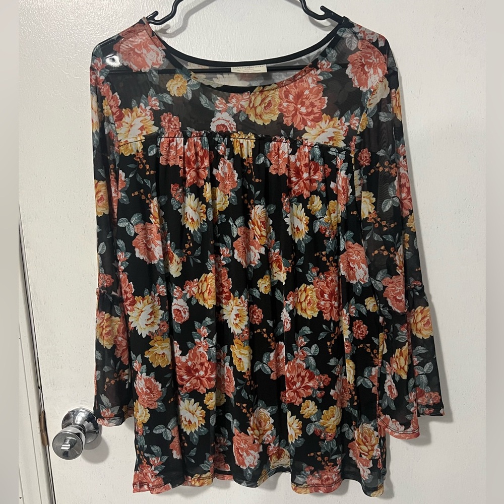 Floral Black Sheer Women's Top